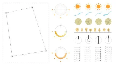 A modern site analysis symbol set for architecture and landscape design. Stock Illustration