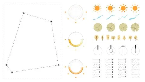 A modern site analysis symbol set for architecture and landscape design. Stock Illustration