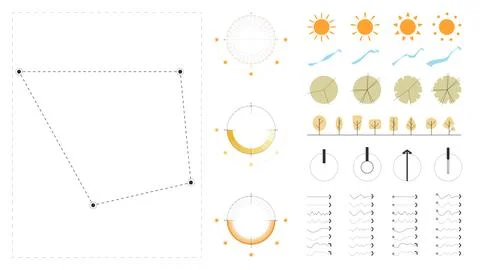 A modern site analysis symbol set for architecture and landscape design. Stock Illustration