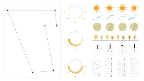 A modern site analysis symbol set for architecture and landscape design. Stock-Illustration