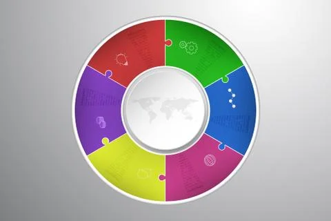 Modern six steps rounded infographics with puzzle shapes Stock Illustration