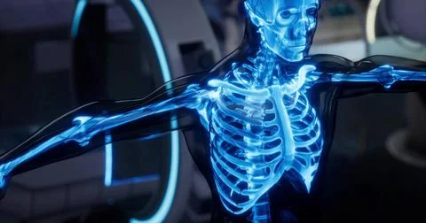 Modern skeletal visualization highlighting bone structure in a clinical setti Illustrazione stock