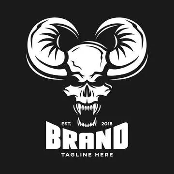 Modern skull logo with horns. Vector illustration. Stock Illustration