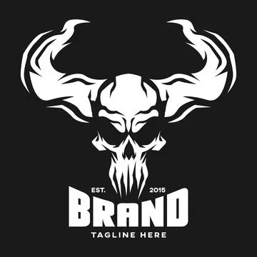 Modern skull logo with horns. Vector illustration. Stock Illustration