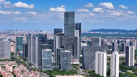 Modern Skyline of Future Sci-Tech City CBD in Hangzhou, China Stock Footage 346085893