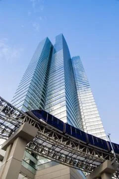 Modern Skyscraper and Tram Stock Photos