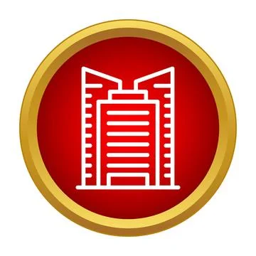 Modern skyscraper building line art icon on button Ilustração Stock