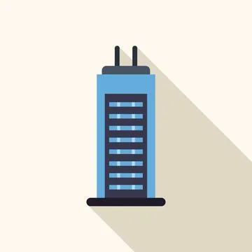 Modern skyscraper building with long shadow flat design Ilustración de archivo