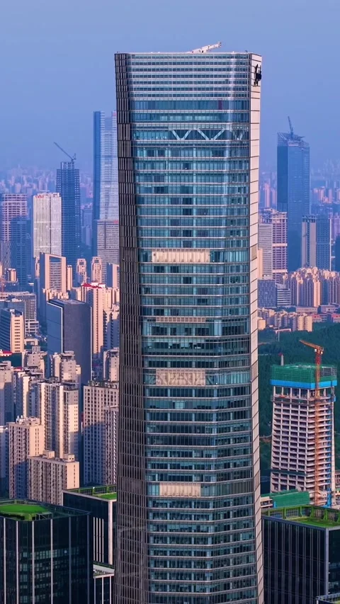 Modern Skyscraper Dominates Jinan CBD Skyline at Dusk Stock Footage 331213344