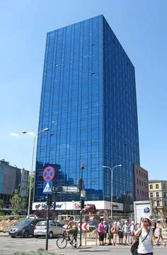 Modern skyscraper with equal windows standing in Polish city Lodz Stock Photos