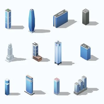 Modern skyscraper isometric building set Stock Illustration