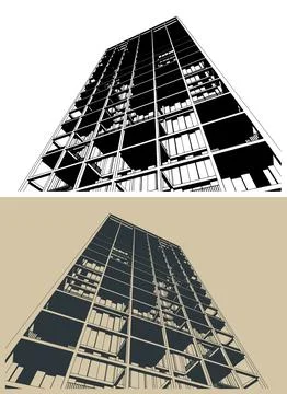 Modern skyscraper low angle view illustration Illustrazione stock