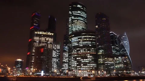 Modern skyscraper. Night Time. The light in the Windows. timelapse hyperlapse Stock-Footage 105293273