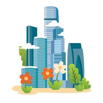 Modern skyscraper skyline isolated on white background. Illustration. Conte.. Stock-Illustration