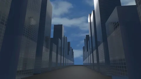 Modern skyscraper skyline view with forward camera movement and moving clouds Video stock 303092906