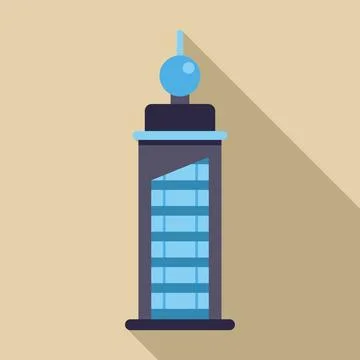 Modern skyscraper standing tall with blue glass windows and sphere on top Ilustração Stock