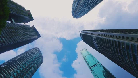 Modern Skyscrapers Framing the Sky in Kuala Lumpur Malaysia Stock Footage 344458540