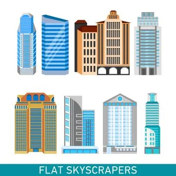 Modern skyscrapers set in flat style. Stock Illustration