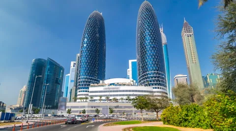 Modern skyscrapers timelapse hyperlapse, Sheikh zayed road, Dubai, United Arab Stock Footage 62777718