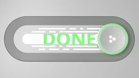 Modern slider interface element and DONE text, 3D rendering Illustrazione stock