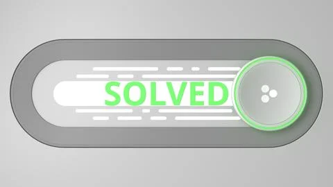 Modern slider interface element and SOLVED text, 3D rendering 스톡 일러스트