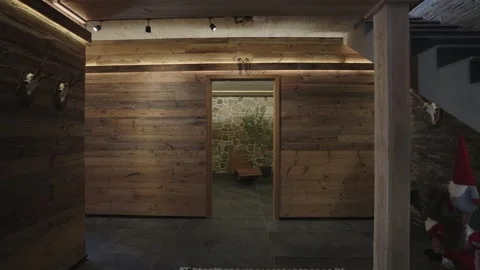 Modern sliding pocket door automatically closing in a luxurious alpine chalet Stock Footage 335757225