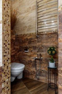 Modern small bathroom interior design. Ocher style Stock Photos