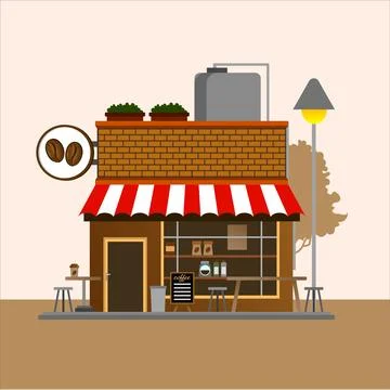 Modern Small Cafe Building Flat Design  Coffee Shop Vector Illustrazione stock