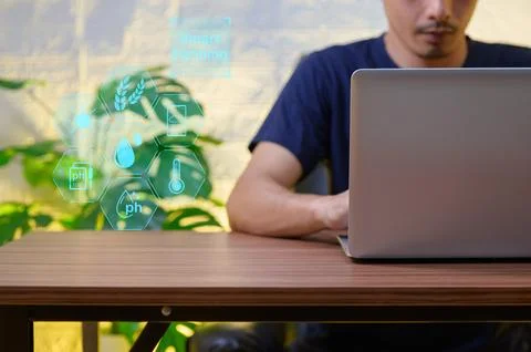 Modern Smart Farming Technology with Data Insights and Agriculture Icons 库存照片