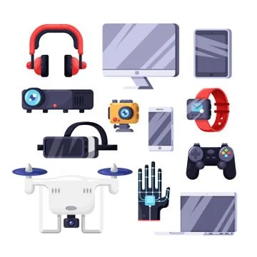 Modern smart gadgets, multimedia, technology and electronics symbols. Vector Stock Illustration