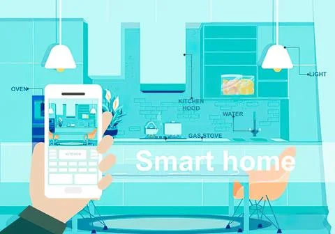 Modern smart home interior with technology and lighting Stock-Illustration