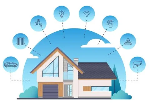 Modern Smart Home Vector with Service Icons Stock Illustration
