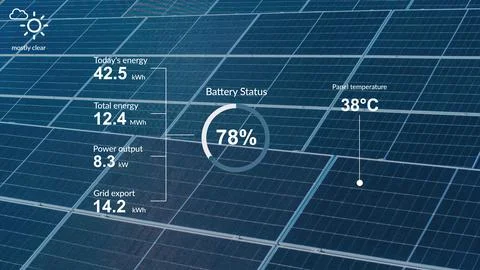 Modern smart interface for solar energy monitoring and battery status Stock Photos