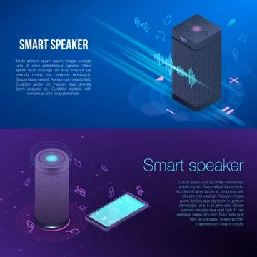 Modern smart speaker banner set, isometric style Stock Illustration