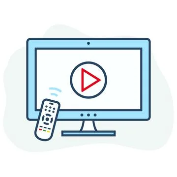 Modern smart TV with remote control icon Stock Illustration