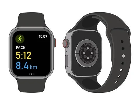 Modern Smart Watch Vector Illustration with Fitness Tracking and Digital Di.. Stock Illustration