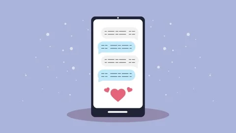 Modern smartphone with animated chat bubbles and pink hearts on purple back.. Stock Footage 338993147