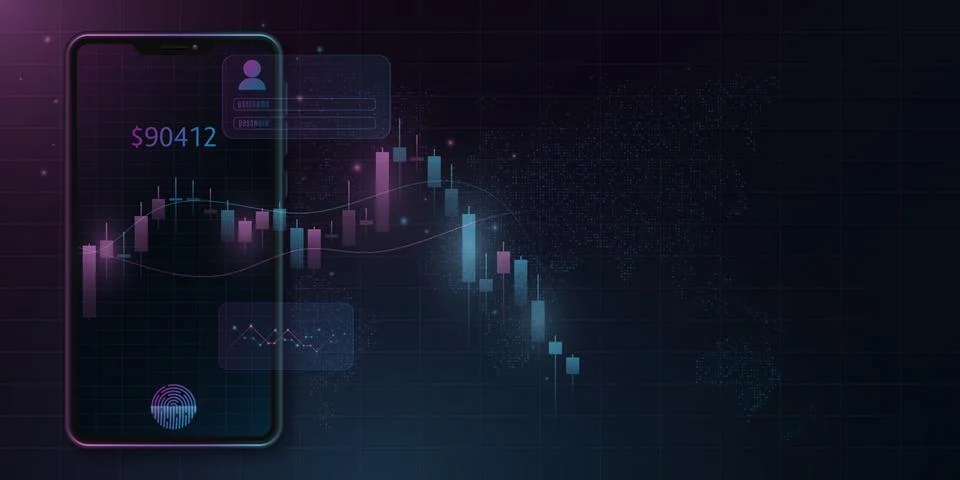 Modern smartphone with candlestick price pattern in the cryptocurrency market Illustrazione stock