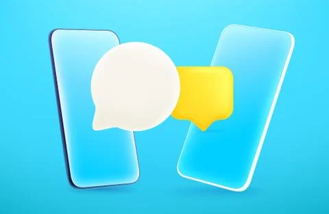 Modern smartphone with chat balloons. 3d comic style editable vector illustra Illustrazione stock