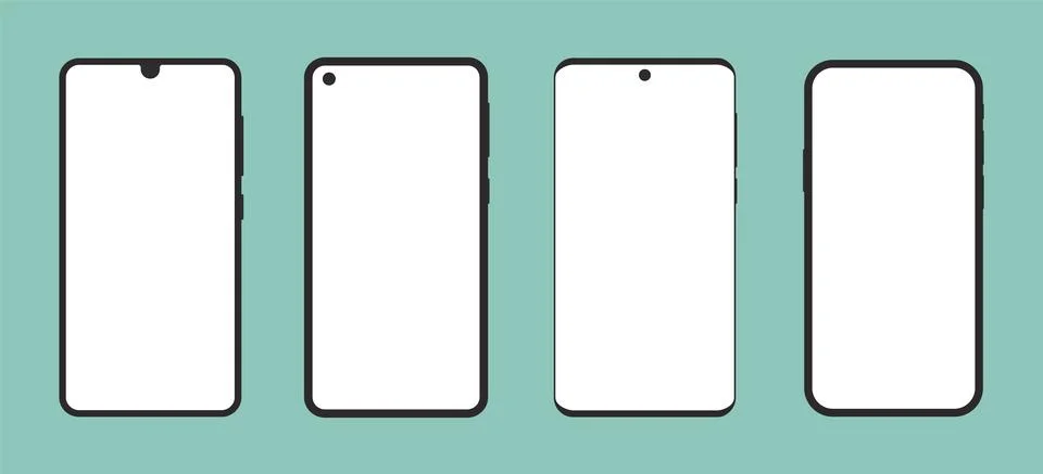 Modern Smartphone Collection Set Flat Mockup Template Touch Camera Illustration Stock Illustration