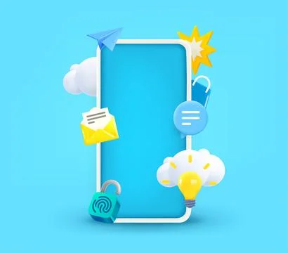 Modern smartphone with communication elements and blank screen. 3d vector i.. Illustrazione stock