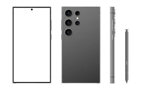 Modern Smartphone Device Mockup Template With Stylus Pen Vector Stock Illustration