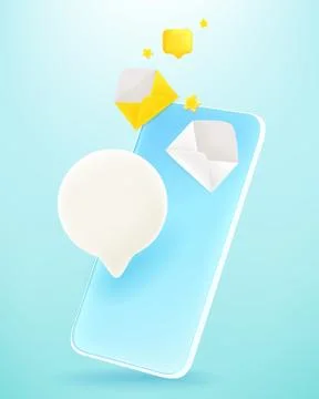 Modern smartphone with different messages. 3d comic style editable vector ill Stock-Illustration