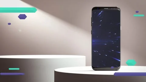 Modern smartphone displaying abstract light trails motion graphic on white 動画素材 341321830