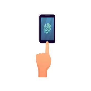 Modern smartphone fingerprint security, touch unlock action Stock Illustration