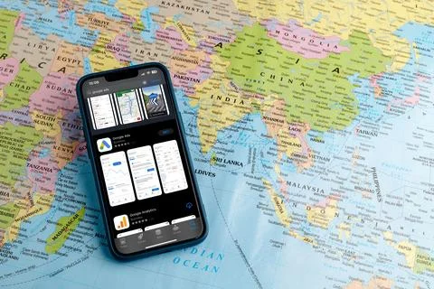 Modern smartphone with a Google Ads logo displayed on the screen. Stock Photos