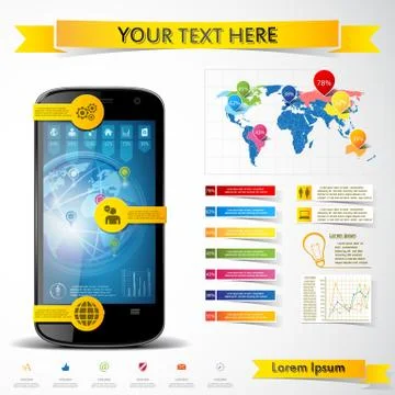 Modern smartphone with infographics elements. Stock Illustration