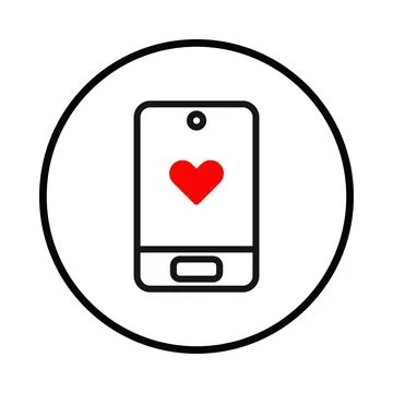 Modern smartphone interface with vibrant red heart icon symbolizes digital .. Stock Illustration