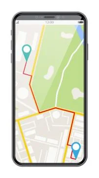 Modern smartphone with map and marker. Stock Illustration