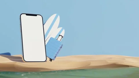 Modern smartphone mockup with blank screen near suitcases. 3d render Stock Footage 233497152